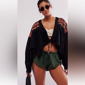 Free People Savannah Bed Jacket Embroider Lace Paisley Sequin Black Purple